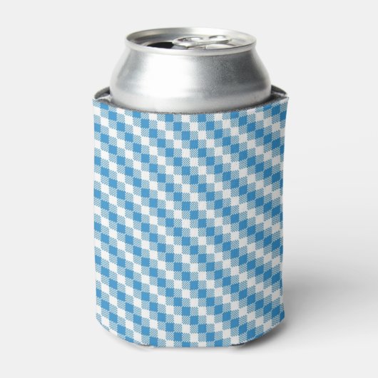 Blauwwitte vierkanten achtergrond blikjeskoeler (Blikje Voorkant)