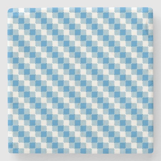 Blauwwitte vierkanten achtergrond stenen onderzetter (Voorkant)