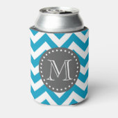 Blauwwitte zigzag Chevron Monogram Blikjeskoeler (Blikje Achterkant)