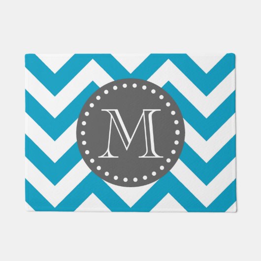 Blauwwitte zigzag Chevron Monogram Deurmat (Voorkant)