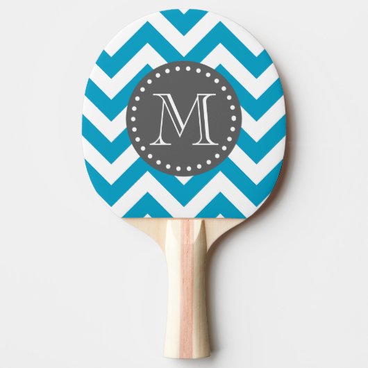 Blauwwitte zigzag Chevron Monogram Tafeltennisbatje (Voorkant)