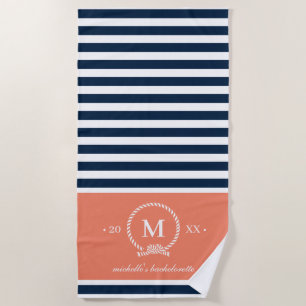 Blauwzalm Roze Nautical Monogram Bachelorette Strandlaken