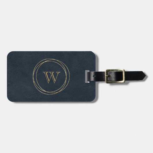 Blauwzwart leder goudcirkels zwart-wit bagagelabel (Voorkant horizontaal)