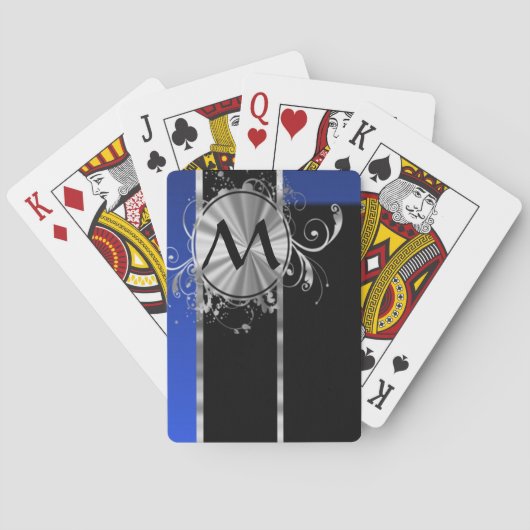 Blauwzwart-zilvermonogram Speelkaarten (Achterkant)