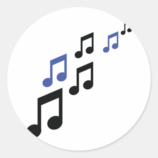 Blauwzwarte muzieknoten ronde sticker (Voorkant)