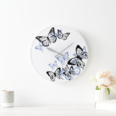 Blauwzwarte stencil vlinders grote klok (Huis)