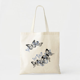 Blauwzwarte stencil vlinders tote bag