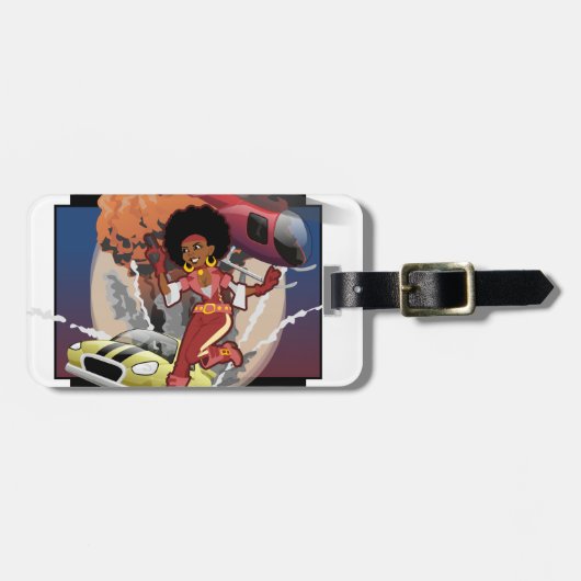 blaxploitation afro spion bagagelabel (Voorkant horizontaal)