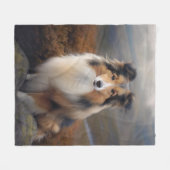 Blaze Face Sheltie Fleece Deken (Voorkant (Horizontaal))