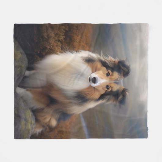 Blaze Face Sheltie Fleece Deken (Voorkant (Horizontaal))