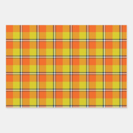 Blaze Orange and Bird Flower Plaid Inpakpapier Vel