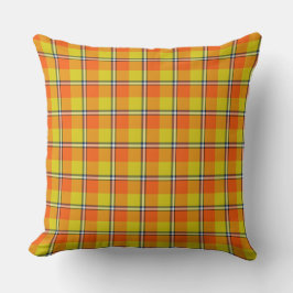 Blaze Orange and Bird Flower Plaid Kussen