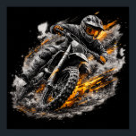 Blaze Rider Motocross Dirt Bike Action Design Poster<br><div class="desc">Blaze Rider captures the raw energy of motocross with a powerful high-action dirt bike illustration. A grayscale rider charges through flying dirt and debris while bold orange accents ignite the scene with intensity and motion. The contrast between the monochrome rider and the blazing color highlights creates a striking visual that...</div>