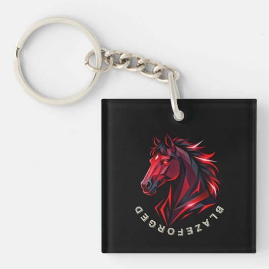 BlazeForge Rode Paard Vierkante Sleutelhanger (voorkant)