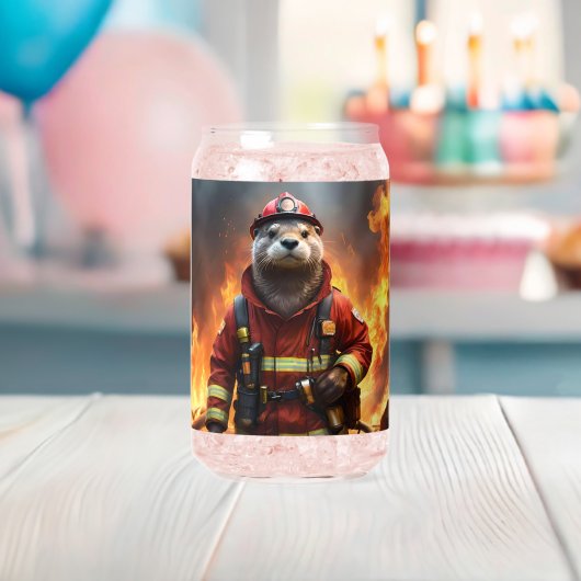 **"Blazing Bravery: The Otter Firefighter"** Blikvorm Glas (Insitu (Baby Shower))