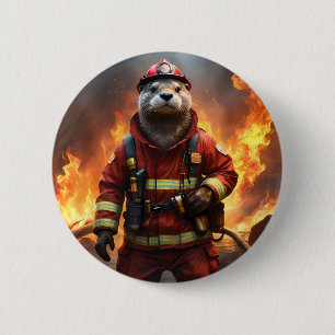 **"Blazing Bravery: The Otter Firefighter"** Ronde Button 5,7 Cm