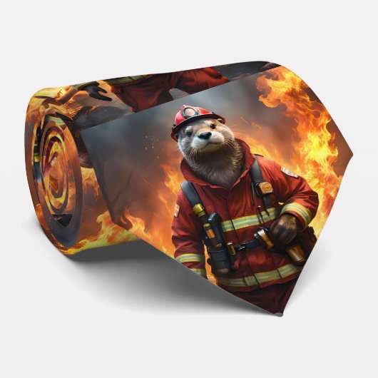 **"Blazing Bravery: The Otter Firefighter"** Stropdas (Opgerold)