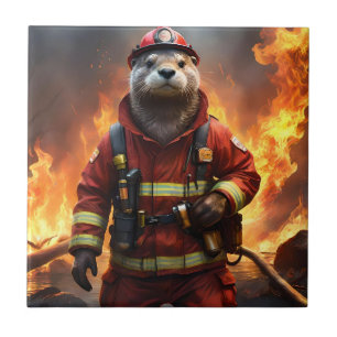 **"Blazing Bravery: The Otter Firefighter"** Tegeltje