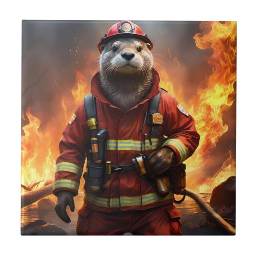 **"Blazing Bravery: The Otter Firefighter"** Tegeltje (Voorkant)