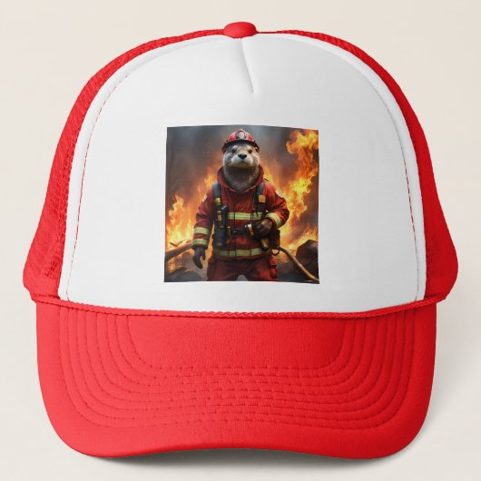 **"Blazing Bravery: The Otter Firefighter"** Trucker Pet (Voorkant)