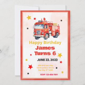 Blazing Fun: Fire Truck Verjaardagsfeestuitnodigin Kaart