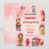 Blazing Fun: Fire Truck Verjaardagsfeestuitnodigin Kaart (Voorkant / Achterkant)