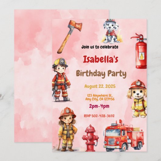 Blazing Fun: Fire Truck Verjaardagsfeestuitnodigin Kaart (Voorkant / Achterkant)