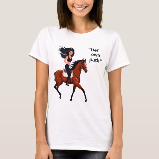 Blazing Her Trail: Vrouw te paard T-shirt (Voorkant)