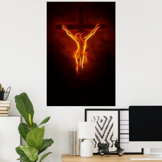 Blazing Jesus Crucifixion Poster (Thuiskantoor)
