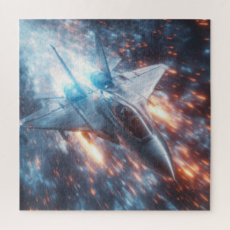 Blazing Jet Through Meteor Sparks – Sci-Fi-puzzel Legpuzzel