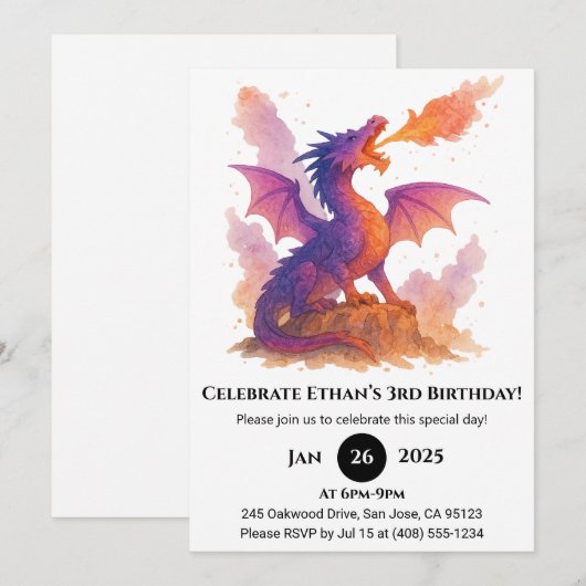 Blazing Sunset Dragon Birthday Kaart (Voorkant / Achterkant)