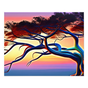 Blazing Sunset Tree Art Foto Afdruk