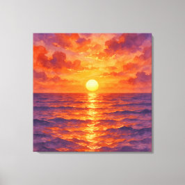 Blazing Sunset - Vibrant Watercolor Painting Style Canvas Afdruk