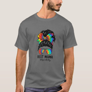 Bleach Best Mama Ever Tie Dye Messy Bun Hair Mothe T-shirt