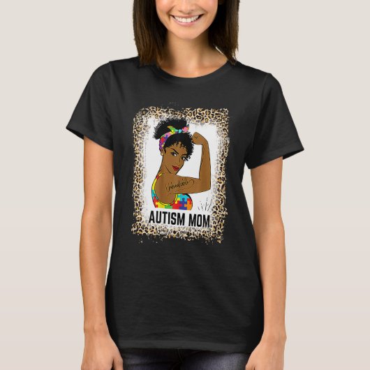 Bleached Autism Awareness Strong Mom Afro Mother B T-shirt (Voorkant)