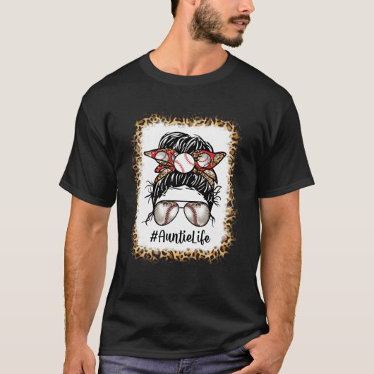 Bleached Baseball Auntie Life Messy Bun Game Day M T-shirt (Voorkant)