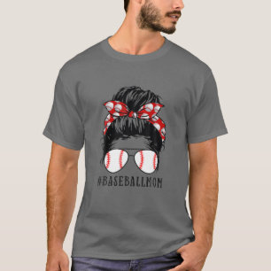 Bleached Baseball Mom Messy Bun Player Mom Mother' T-shirt