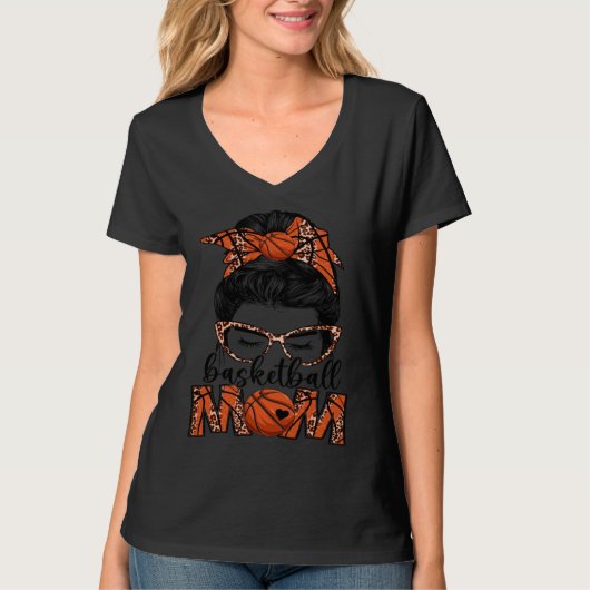 Bleached Basketball Mom Game Day Messy Bun Leopard T-shirt (Voorkant)