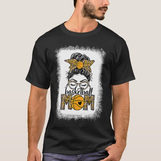Bleached Basketball Mom Messy Bun Leopard Mother's T-shirt (Voorkant)