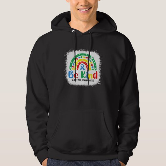 Bleached Be Kind Rainbow Blue Ribbon Autism Awaren Hoodie (Voorkant)