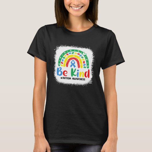 Bleached Be Kind Rainbow Blue Ribbon Autism Awaren T-shirt (Voorkant)