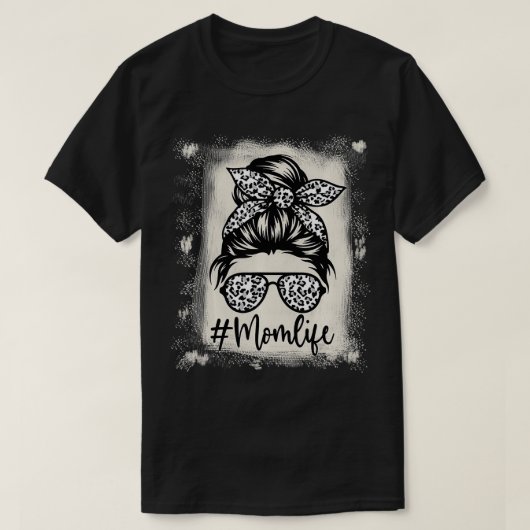 Bleached Classy Mom Life Leopard Pattern Messy Bun T-shirt (Design voorkant)