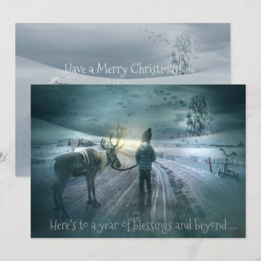 Bleached-Coral Snowy Mountains Reindeer Christmas Feestdagenkaart (Voorkant / Achterkant)