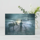 Bleached-Coral Snowy Mountains Reindeer Christmas Feestdagenkaart (Staand voorkant)