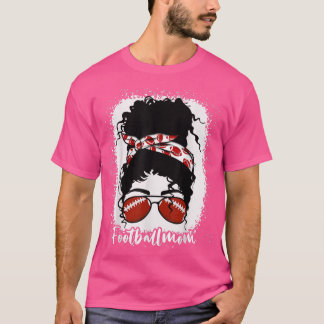 Bleached Football Mom Life With Leopard Messy Bun T-shirt