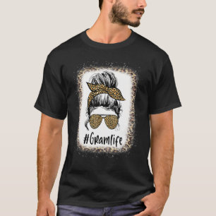 Bleached Gram Life Messy Hair Bun Leopard Mother's T-shirt