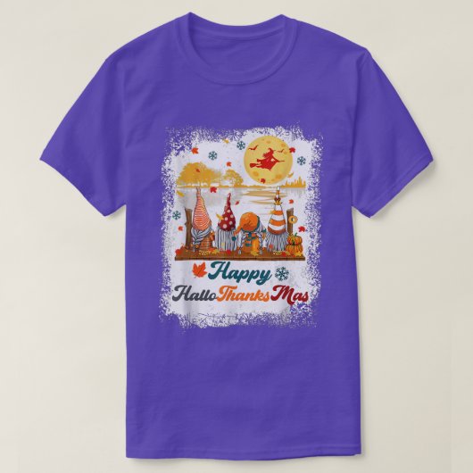 Bleached Happy Hallothanksmas Gnomes Witch Hallowe T-shirt (Design voorkant)