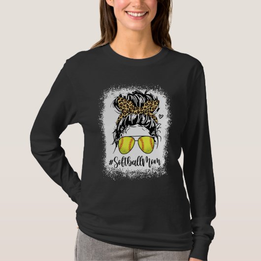 Bleached Leopard Softball Mom Game Day Messy Bun M T-shirt (Voorkant)