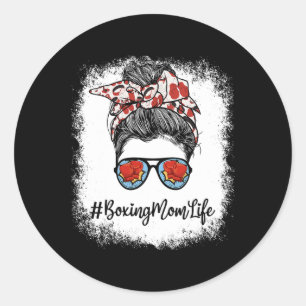 Bleached Life Boxing Mom Leopard Messy Bun Gles Ronde Sticker