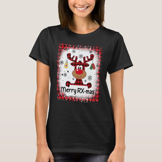 Bleached Merry RX Mas Reindeer Christmas Pharmacy  T-shirt (Voorkant)